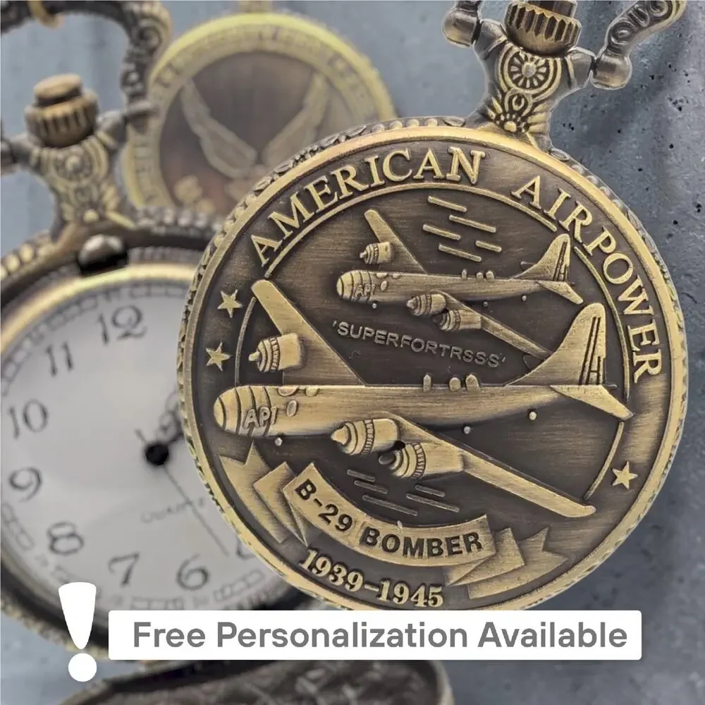 American Airpower B-29 Pocket Watch – Personalized U.S. Air Force Veteran Gift ⭐